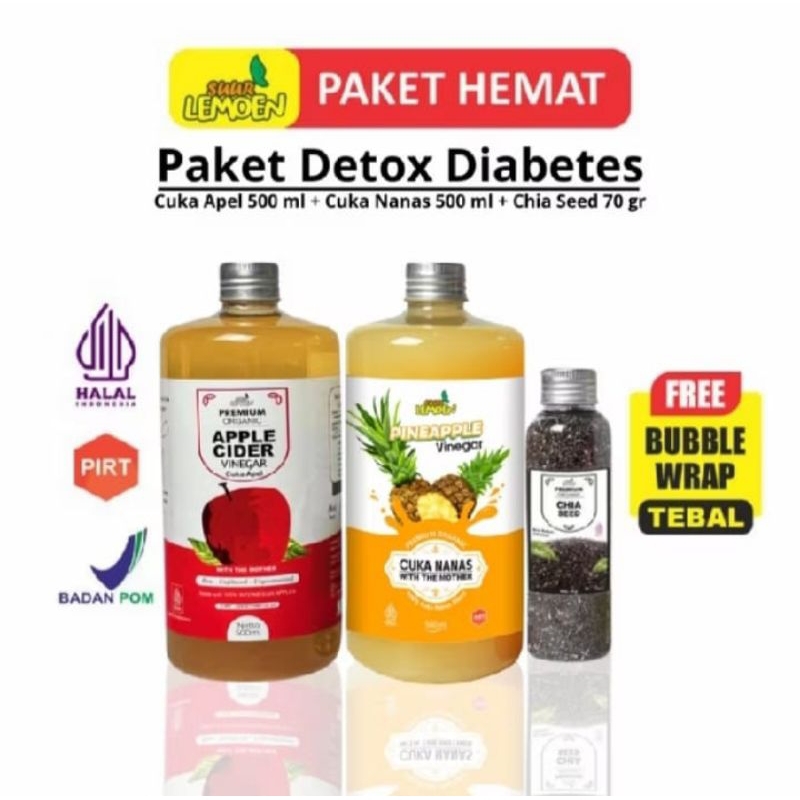

PAKET DIET SEHAT || CUKA APEL 500 ML || CUKA NANAS 500 ML || PLUS CHIASEED 70 GR BY SUUR LEMOEN ID