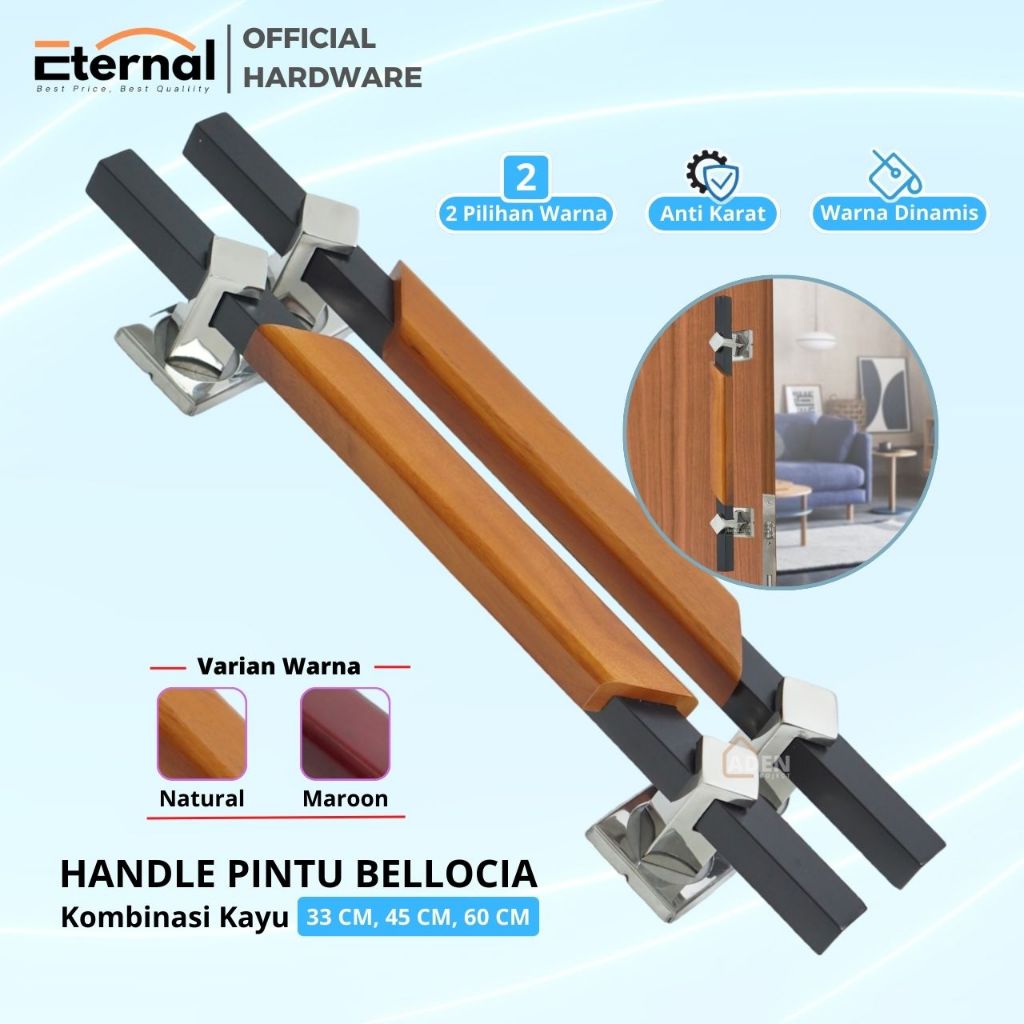 Gagang Handle Pintu Rumah Minimalis Panjang 60 45 33 cm Type Bellocia Stainless Kombinasi Kayu