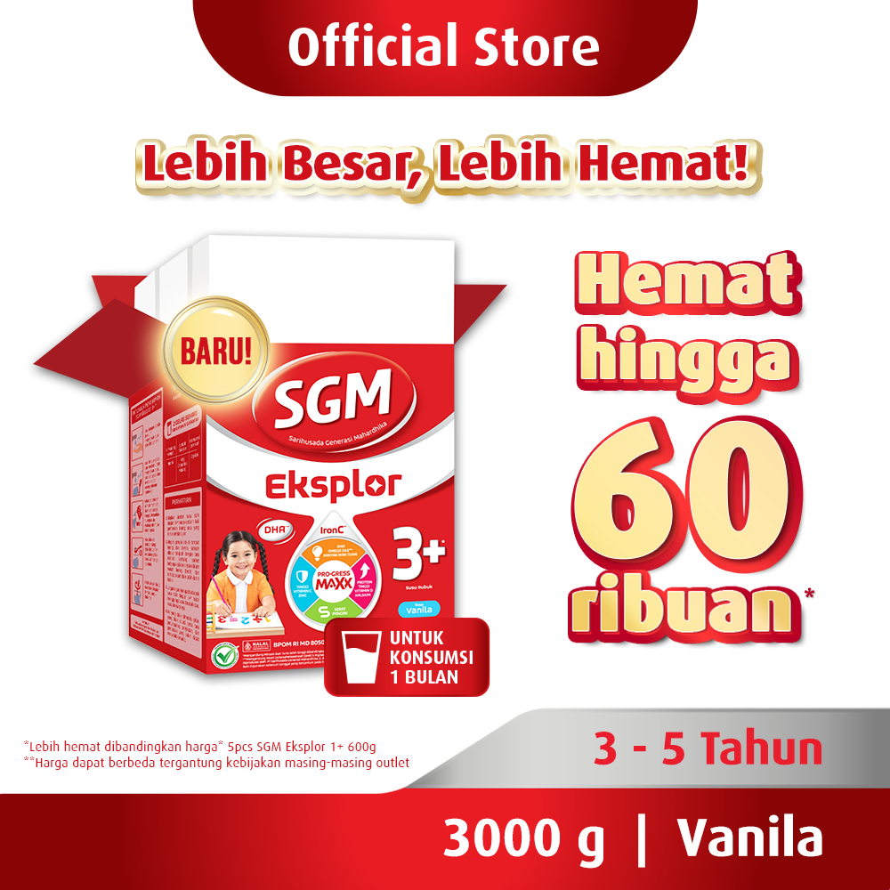SGM Eksplor 3+ dengan IronC Susu Pertumbuhan Rasa Vanilla 3000GR