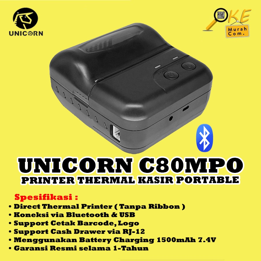 Printer Thermal Kasir Portable Unicorn C80MPO / C80-MPO / C80MP Bluetooth 80mm RJ12