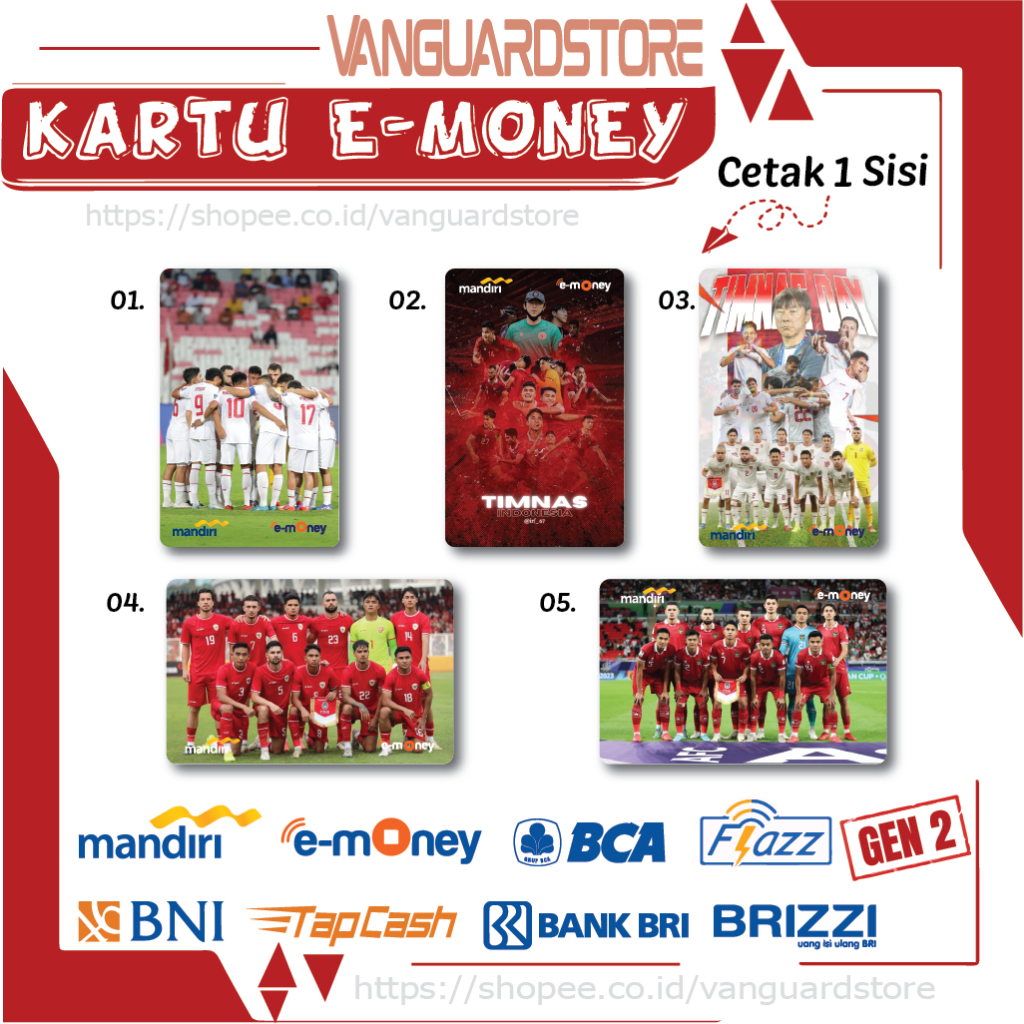 KARTU E MONEY E TOLL CLUB BOLA TIMNAS INDONESIA 77 EMONEY MANDIRI FLAZZ BCA BNI TAPCASH BRIZZI BRI