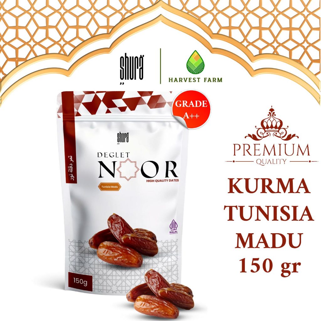 

Shura Kurma Tunisia 150gr Deglet Noor Kemasan Pouch Premium Original High Quality