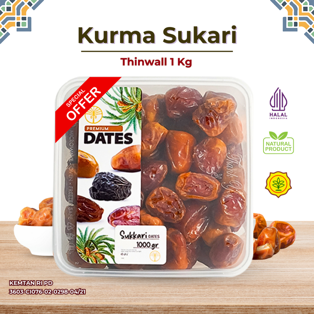 

Kurma Sukari 1 Kg Thinwall Kurma Raja Premium Original