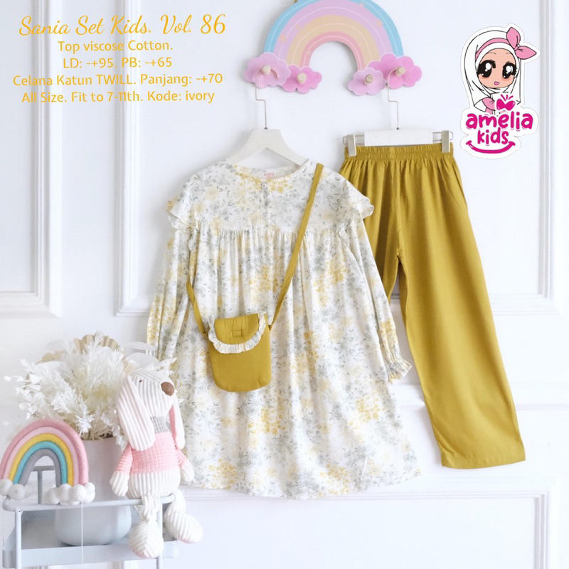 Free Tas Cantik  Setelan Baju Anak Perempuan Motif Lucu Sania Set Kids vol 86 by Amelia Setelan Tuni