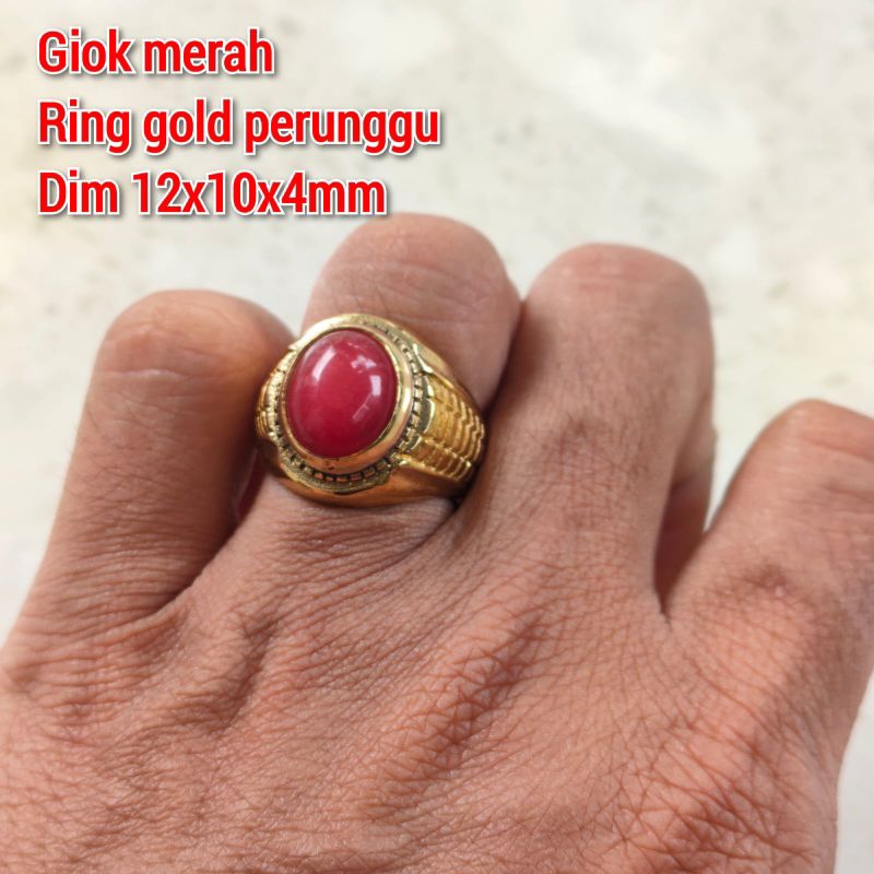 CINCIN PRIA BATU GIOK MERAH KECIL RING PERUNGGU