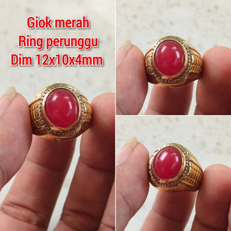 CINCIN PRIA BATU GIOK MERAH KECIL RED BARON RING PERUNGGU GOLD