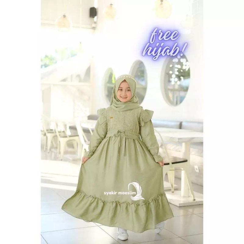 GAMIS + HIJAB ANAK BRUKAT | Gamis anak tanggung umur 9-12 tahun
