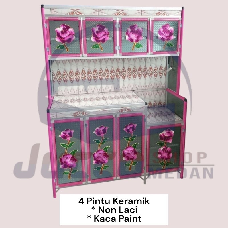 [ Jucco ] RAK PIRING 4 Pintu Keramik LAVENDER - LEMARI SAYUR - Rak Piring ALUMINIUM Murah - MEDAN