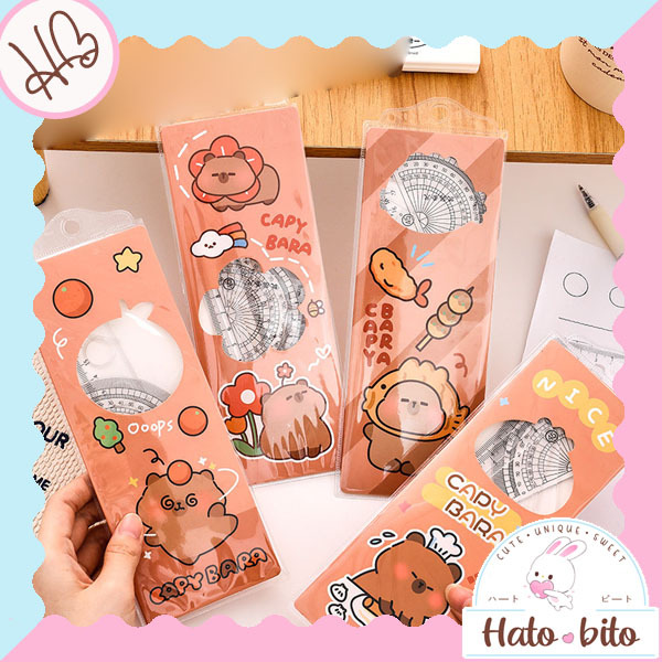 

1 set isi 4 pcs Geometry ruler capybara penggaris geometri segitiga siku siku busur setengah lingkaran HB1839