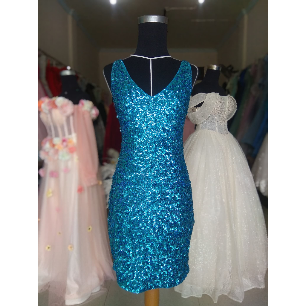 [FOR RENT] Dress Party Mini Sapphire Blue / Biru Muda Mini Party Dress LBM-006