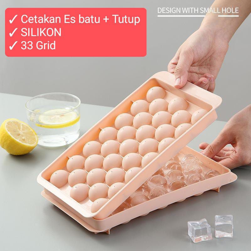CETAKAN ES BATU BULAT + TUTUP (Silikon)/ Cetakan Es Batu Agar-Agar Cocktail Buah/ Cetakan Es Batu Si