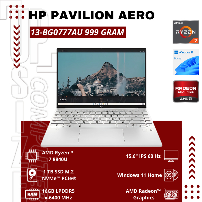 HP Pavilion Aero 13 Ryzen 7 8840U 1TB SSD 16GB WUXGA IPS | bg0777AU - Silver