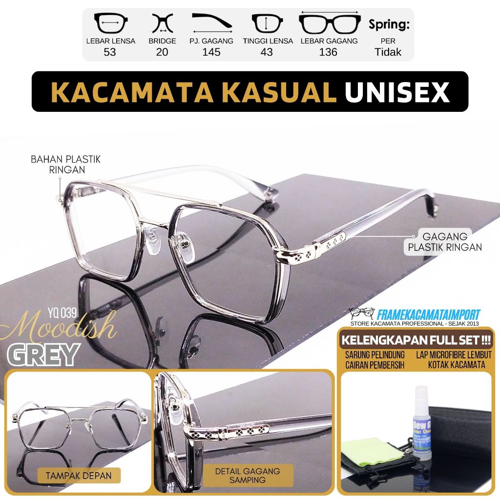 Kacamata Pria Lensa Lebar Frame Plastik Kasual