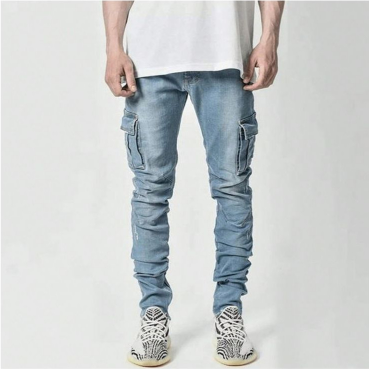 Celana Cargo Jeans Bikers Pria Stretch Kargo Denim Bioblits Soft Jeans Slim Fit