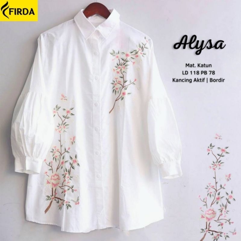 Tunik Katun Putih Bordir Bunga premium panjang wanita cantik long Tunic remaja casual Alysa