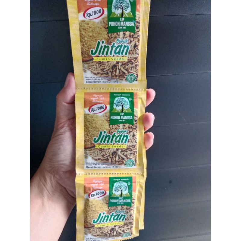 

Jintan Bubuk Cap Pohon Mangga 1 Renceng isi 12 Sachet