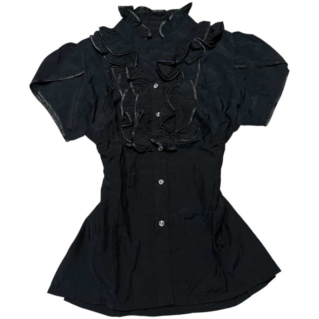 Ruffled Victorian V Neck Milkmaid Puffy Top | shortsleeves baju atasan blouse blus lengan pendek bal