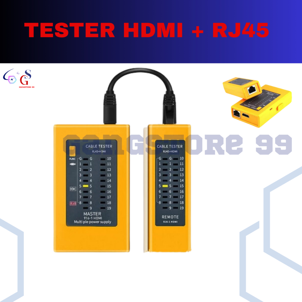 CABLE TESTER RJ45 + HDMI / HDMI TESTER RJ45 / LAN TESTER kuning CABLE TESTER RJ45 + HDMI / HDMI TEST