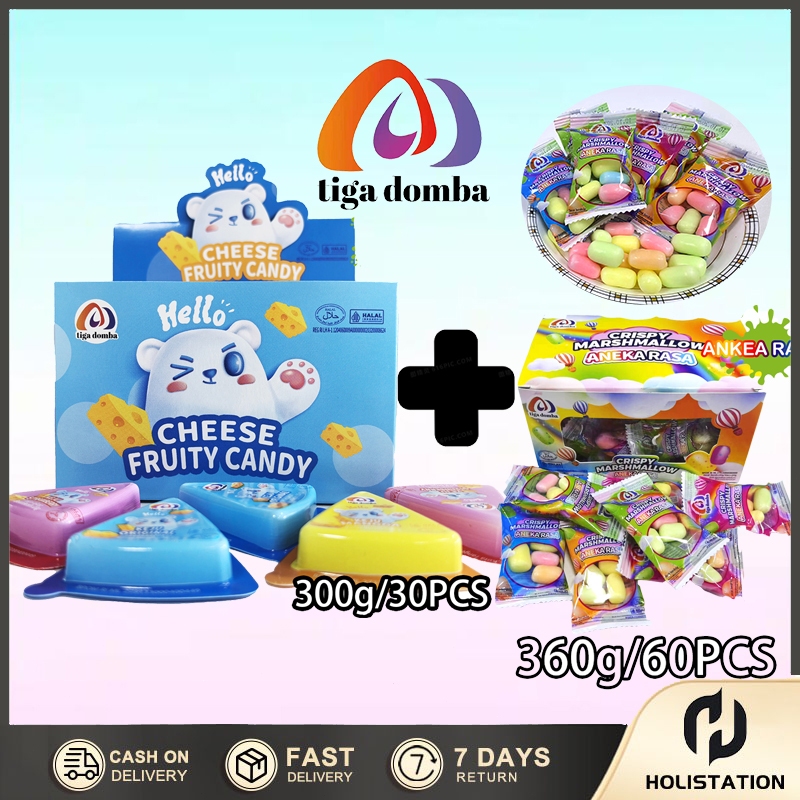 

2 box 60 Pcs-Crispy Marshmallow-Aneka Rasa Buah Mini Snack Makanan+300g Cheese Fruit Candy-30 Pcs!