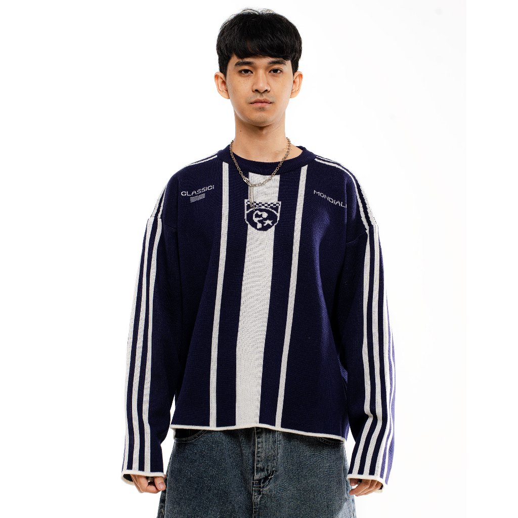 Figco - Jersey Knitted Boxy Knitwear Sweatshirt Classici Football Mondiali Navy