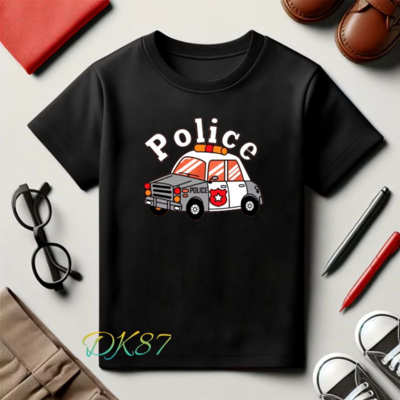 Kaos Anak Cewek Cowok Gambar Mobil Polisi Kaos Oblong Anak Perempuan Dan Laki-Laki Lengan Pendek 2-1
