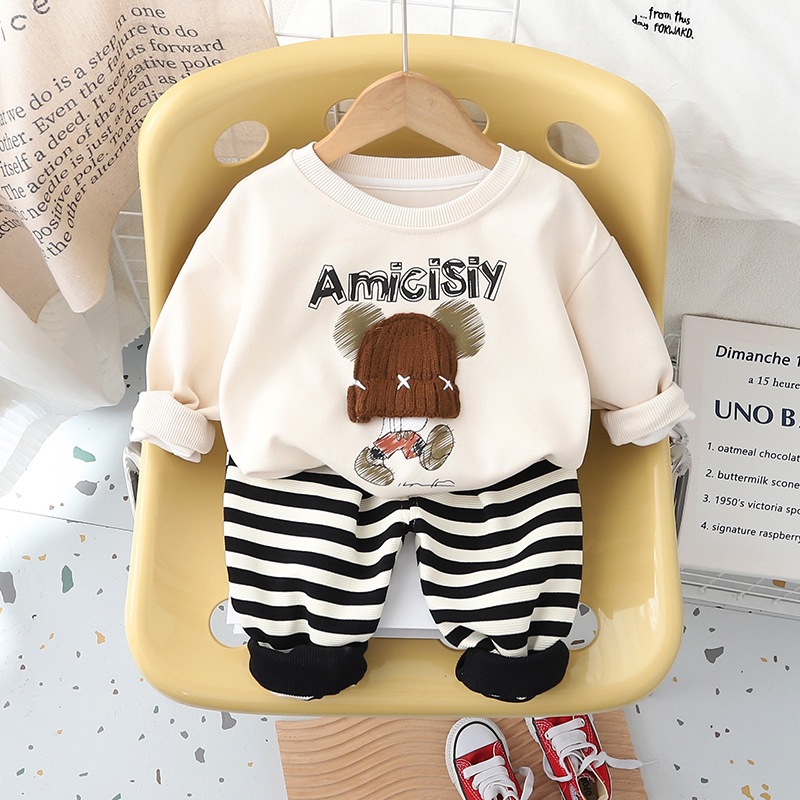 Setelan Anak Laki Laki Baju Set Kaos Lengan Panjang dan Celana Panjang OOTD Anak MOSCOW