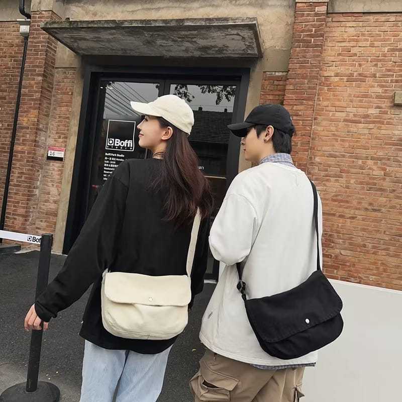 Tas Sling Bag Wanita Pria | Tas Sling Bag Bahan Kanvas Polos | Tas Korean Style | Tas Wanita Murah |