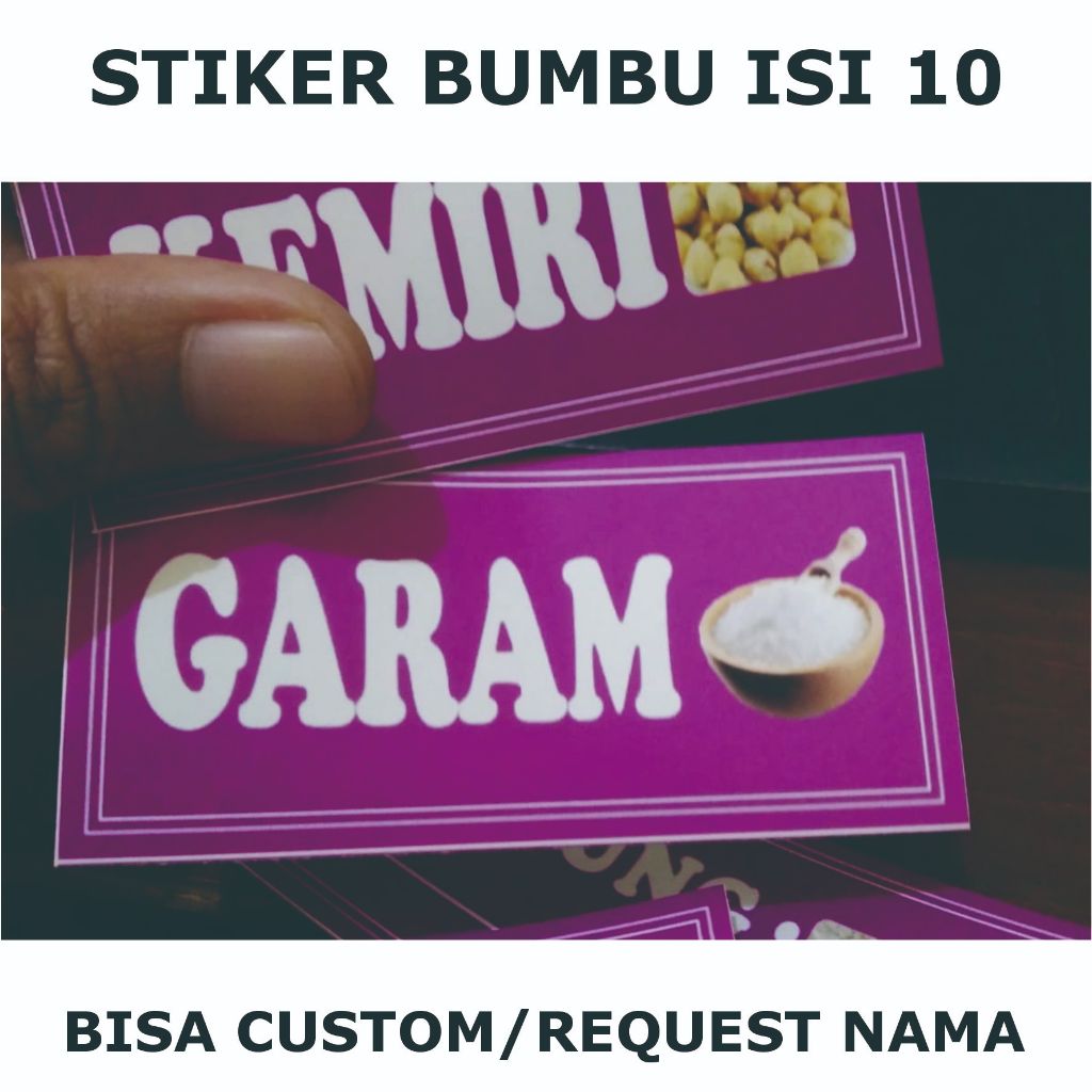 

kode A26-stiker bumbu isi 10 bisa edit atau custom