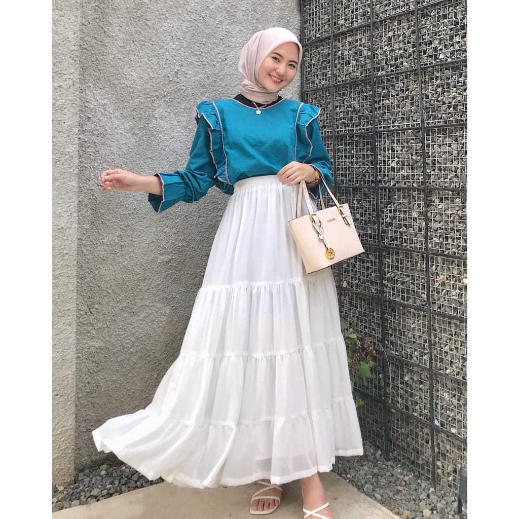 Selia Rok Rempel Ceruty Babydoll Premium – Rok Susun Ruffle Maxi Skirt Panjang