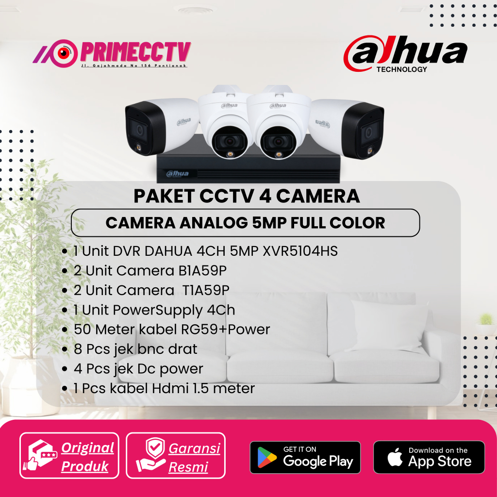 Paket cctv Dahua 4 Camera Full Color 5MP