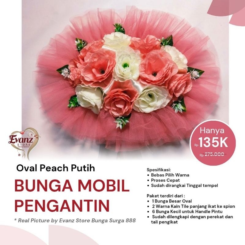 BUNGA MOBIL PENGANTIN OVAL MEWAH / Asesoris Bunga Mobil / BUNGA HIASAN MOBIL PERNIKAHAN / WEDDING