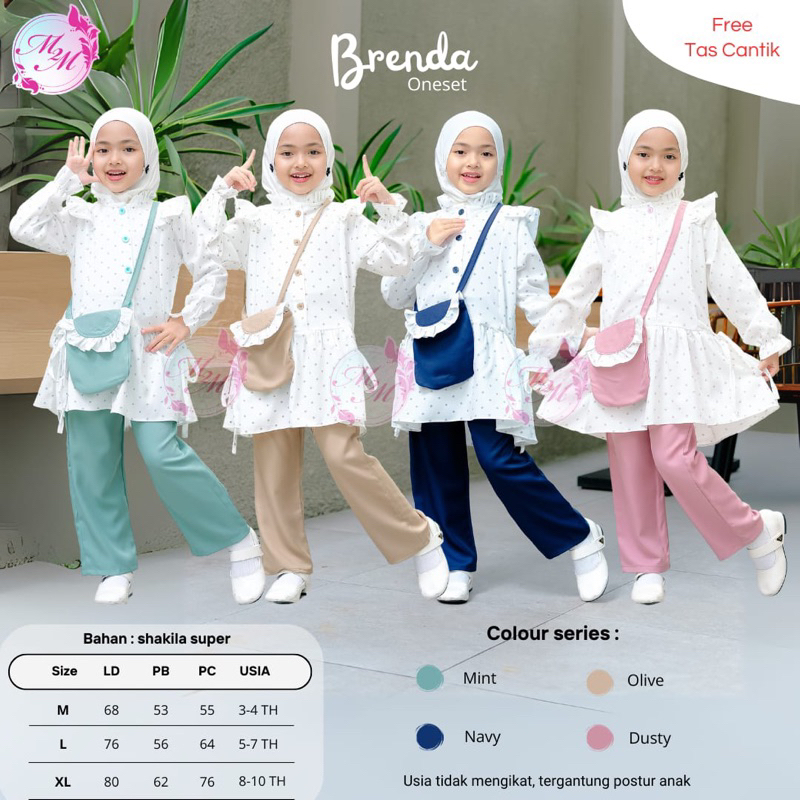 [[ New Arrival ]] Setelan Baju Anak Free Tas Cantik Brenda Oneset Setcel Anak Bahan Shalika Setelan 