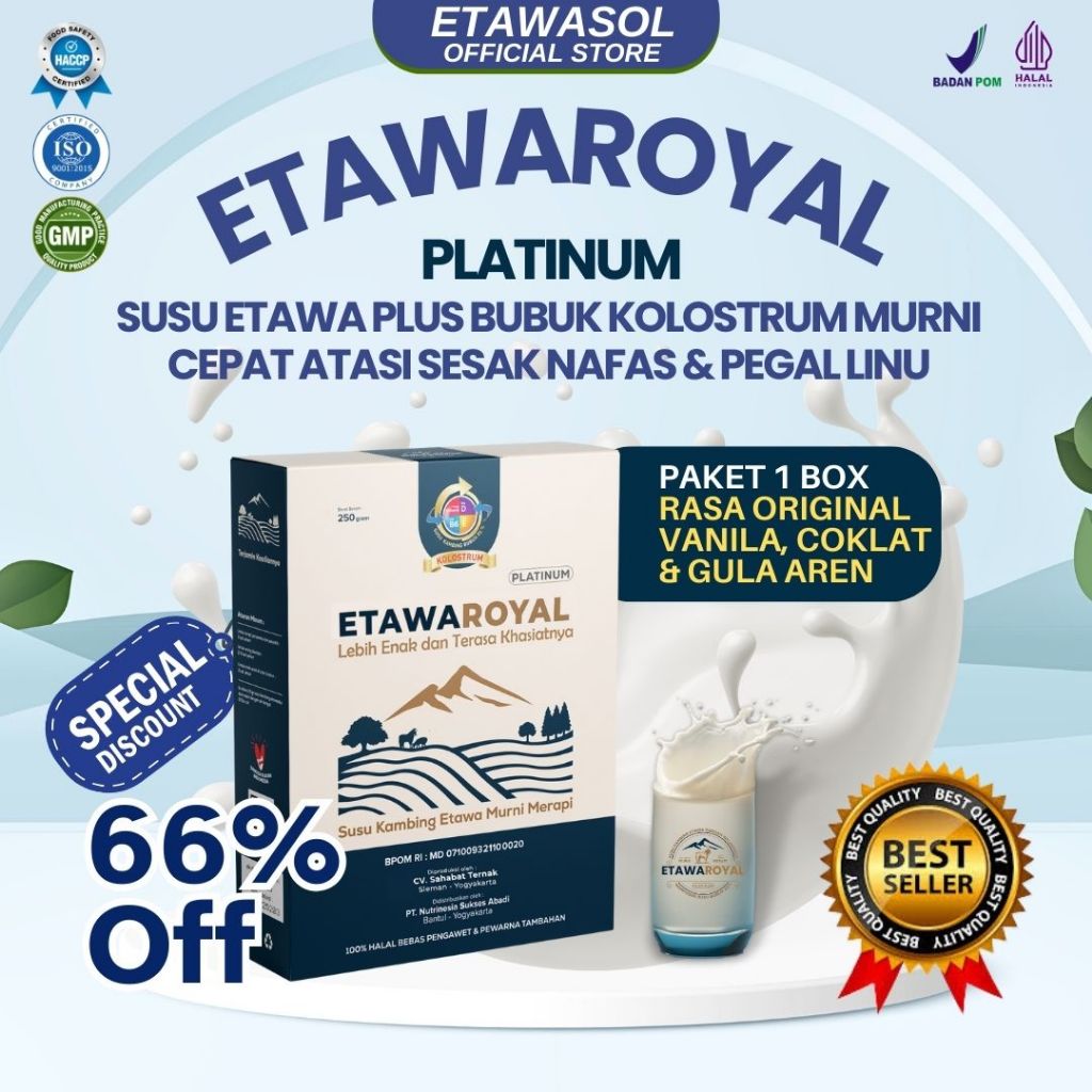 

Susu Kambing ETAWAROYAL - Platinum Untuk Sesak Nafas dan Nyeri Dada Kemasan - Kemasan 250gr Paket 1 Box