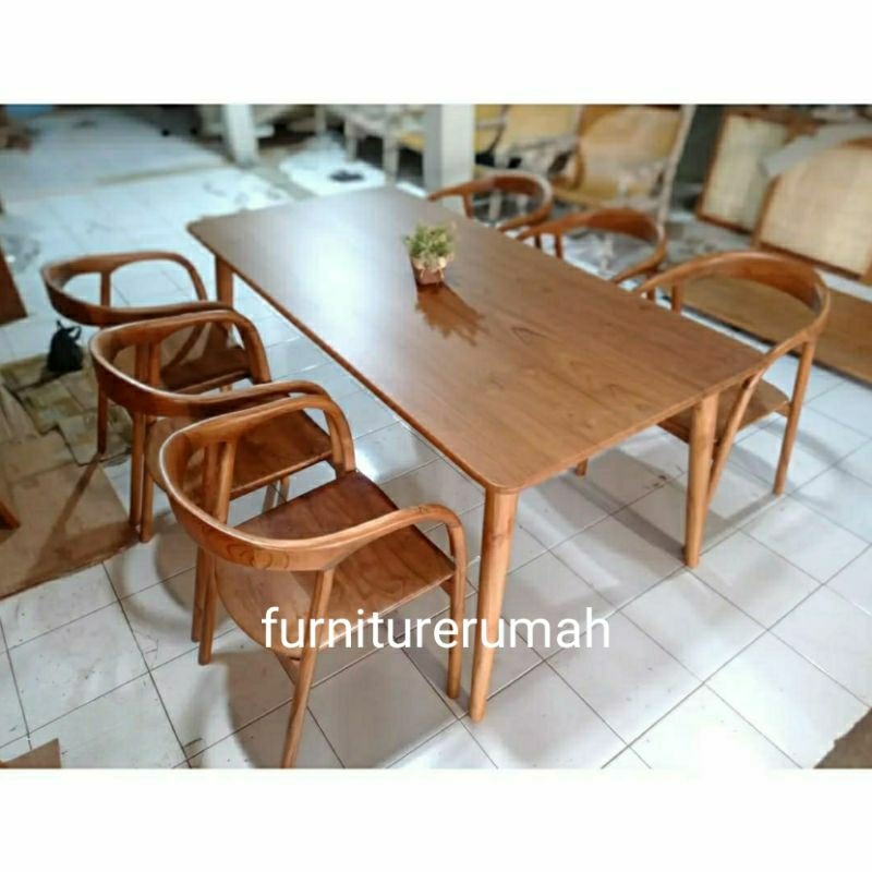 meja makan 6 kursi jati minimalis, meja makan jati minimalis 6 kursi