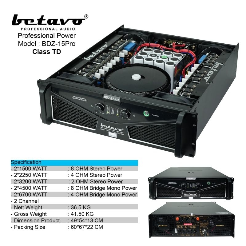POWER AMPLIFIER BETAVO BDZ-15 PRO CLASS TD PROFESIONAL POWER AMPLI 2 CHANNEL 2 × 1500 WATT BDZ 15 PR