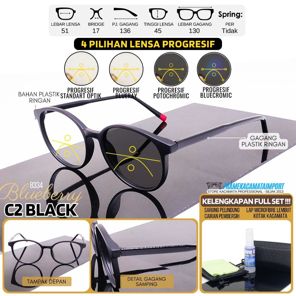 Kacamata Progresif Bulat Plastik Ringan Kualitas Optik Model Unisex