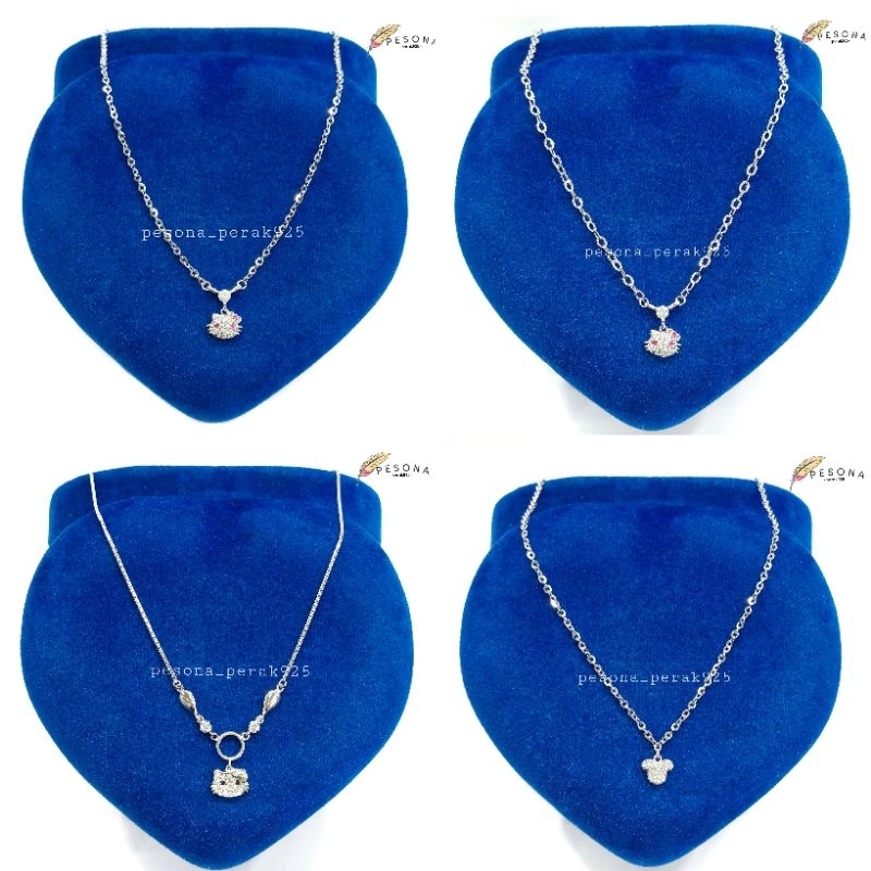 Kalung Koye Anak Perak Asli 925 Lapis Emas Putih Model Rantai Nori Polos Itali + Liontin Hellokitty 