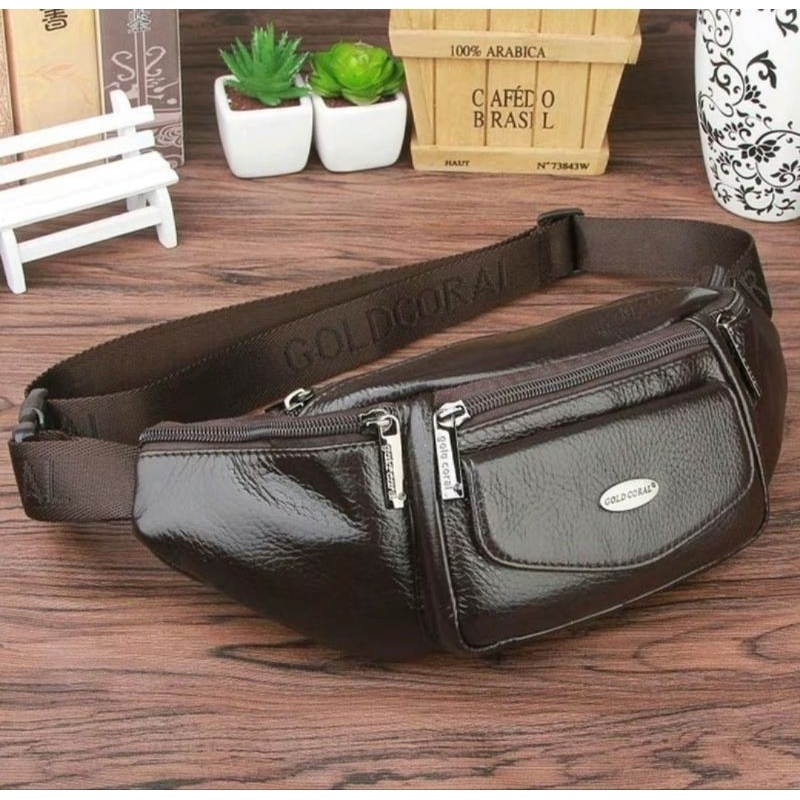 Tas Pinggang Kulit Asli Import 7203 Pria dan Wanita Waistbag Kulit Asli Import Tas Pinggang Kulit Sa