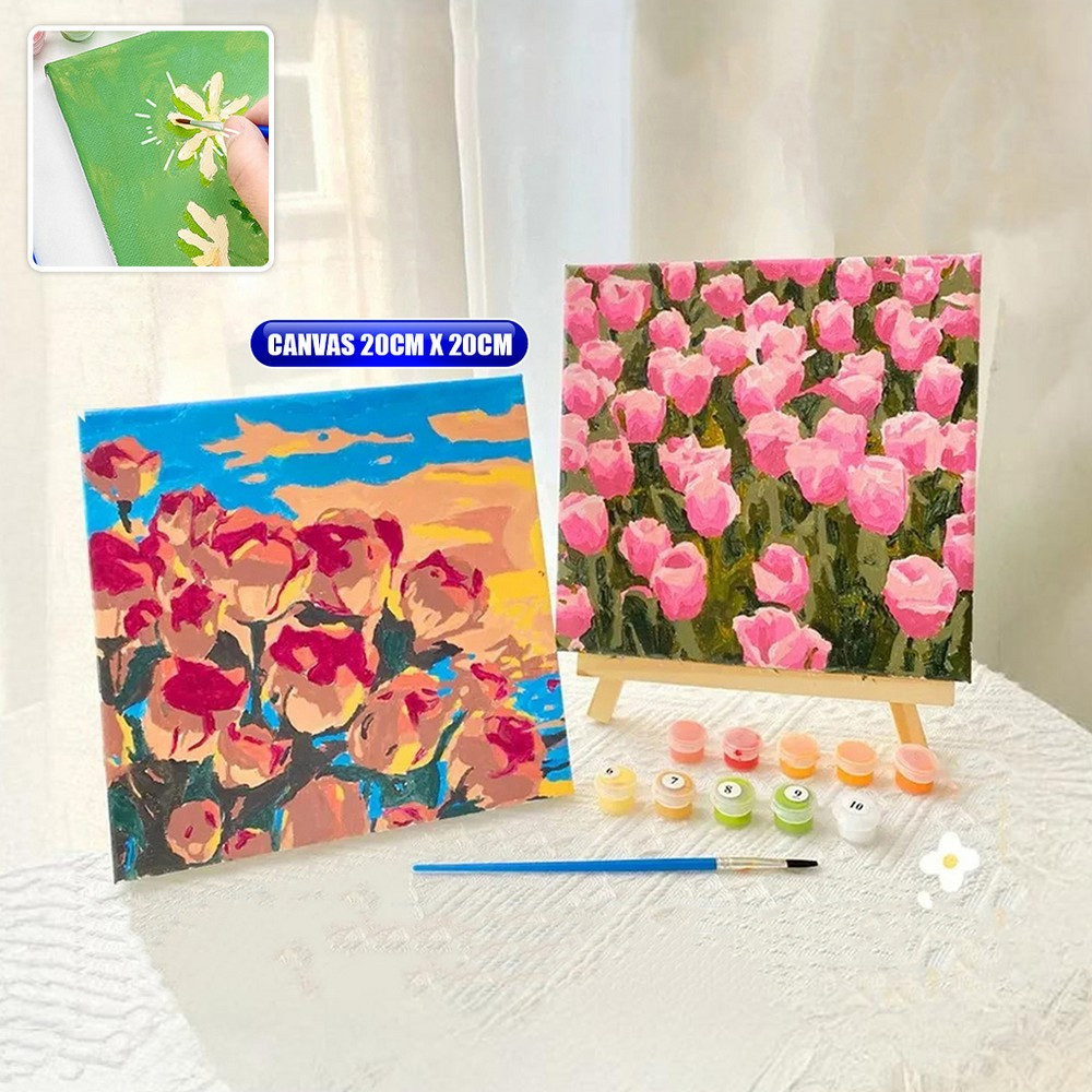 

Paint By Number Kit 20x20cm Kanvas Siap Lukis / DIY Canvas Acrylic Aesthetic / Diy Digital Painting Canvas Lukisan Bunga Pemandangan Wall Decoration Stockami A110