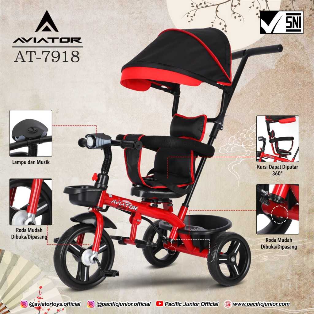 Sepeda Anak Roda 3 Aviator 7918 Tricycle Aviator AT-7918 / AT-7711 / AT-7913 Sepeda Roda Tiga Gowes 