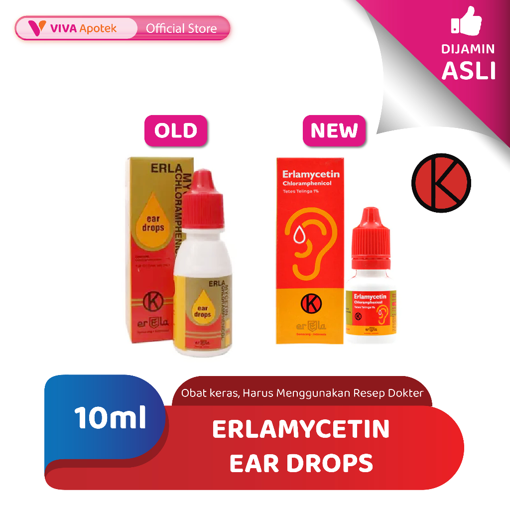 Erlamycetin 1% Ear Drops / Chloramphenicol / Infeksi Telinga (10 ml)