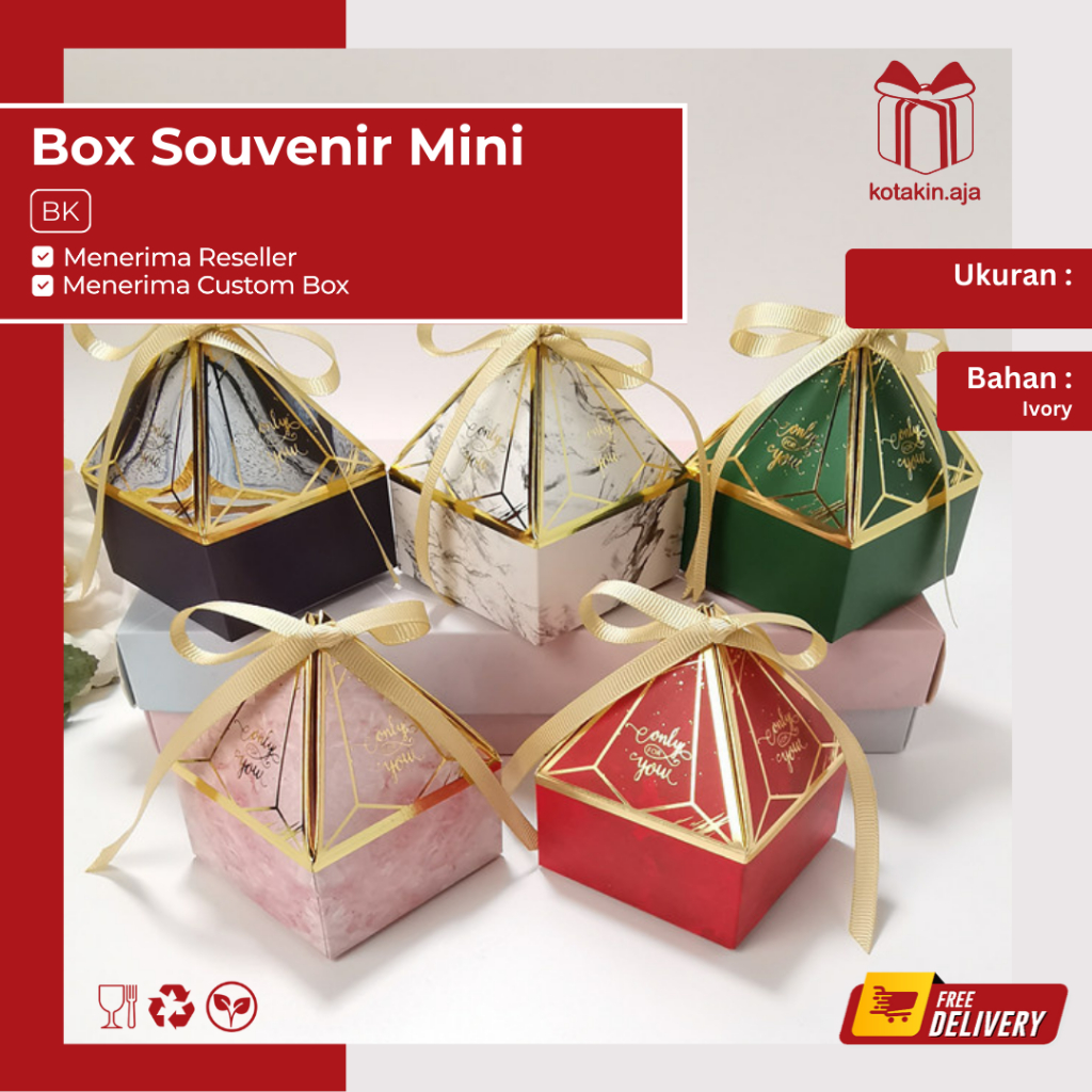 

Kotak Souvenir Permen Diamond / Gift Kotak Emas Piramid / Box Kotak Perhiasan I BK03-BK30