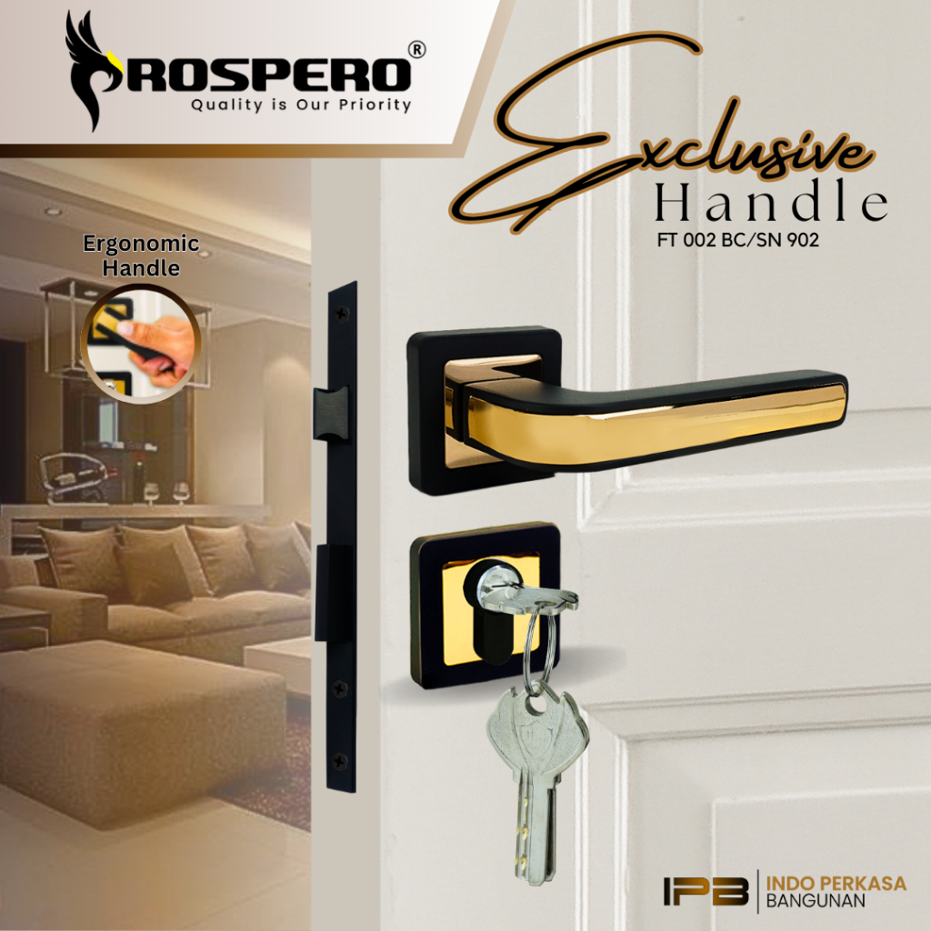 PROSPERO Gagang Pintu Hitam Gold Tarikan Kunci Pintu Mewah Premium Door Lock Handle Pintu | 902