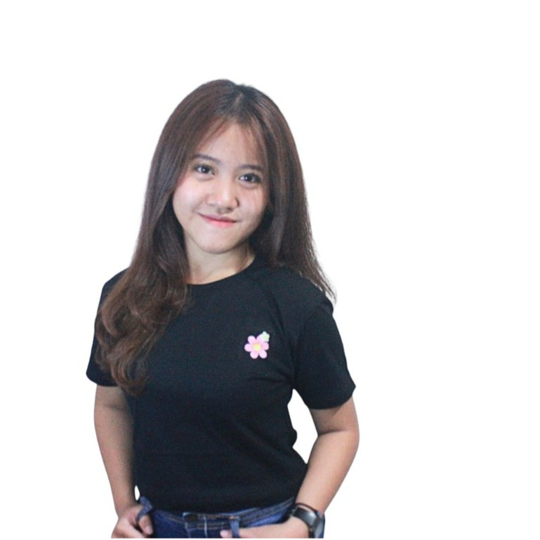 KAOS CROP WANITA KAOS LENGAN PENDEK BAJU CROP WANITA GAMBAR BUNGA HITAM COTTON COMBED TEBAL