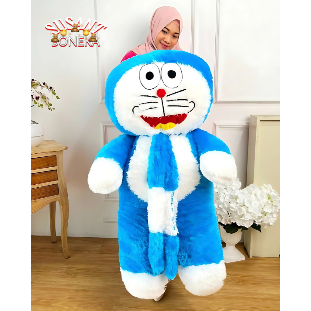 SALE  BONEKA DORAEMON SUPER JUMBO BESAR EMON 1.2 meter BULU RASFUR HALUS LEMBUT LUCU MURAH IMUT BORD