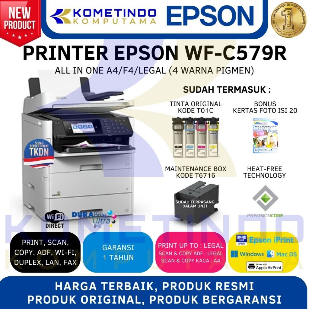 C579R TKDN Epson WorkForce Pro WF-C579R Duplex All-in-One Inkjet Printer Fotokopi 579 C579 C579R