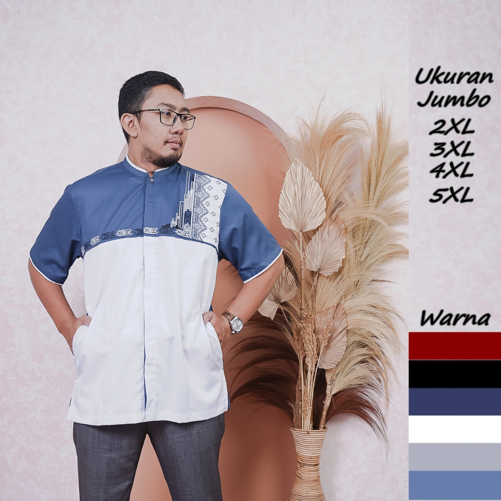 Baju Koko Jumbo Pria Dewasa Bordir Terbaru Big Size Ukuran 4XL 5XL  Kemeja Pria Fashion Muslim Lenga