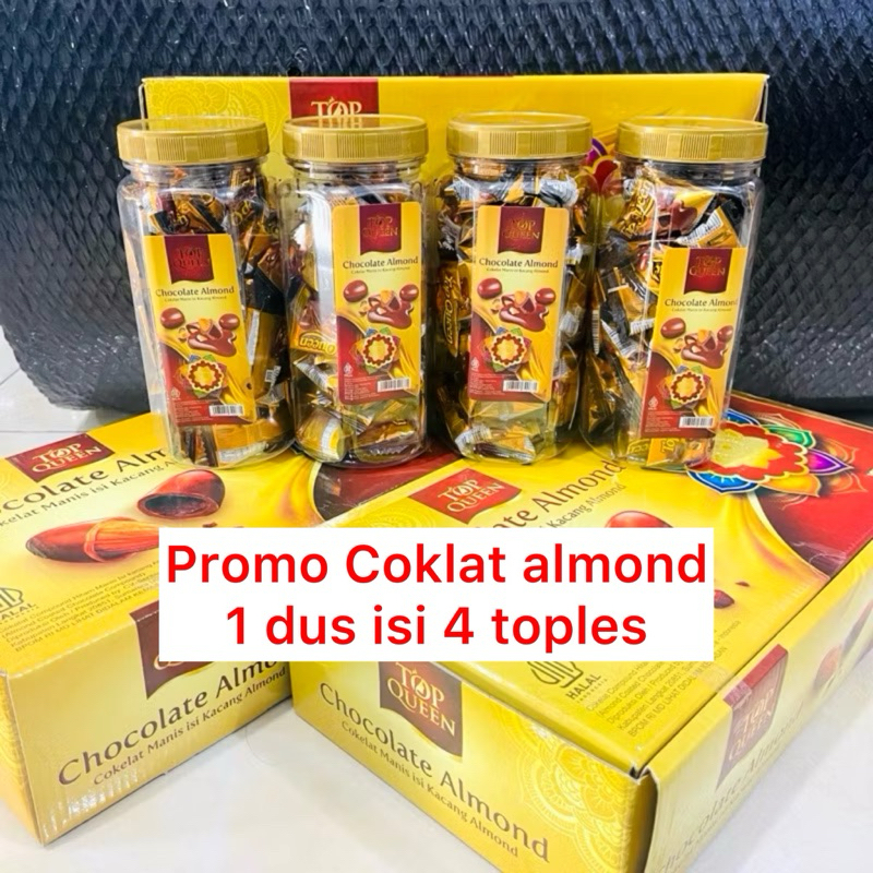 

( 1 Dus isi 4 toples ) TOP QUEEN Cokelat Kacang ALMOND Dus isi 4 Toples dan Toples @250gr Kue Lebaran Biskuit salut coklat bentuk bola mini