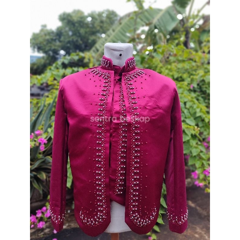 Beskap Pengantin Jawa Maroon Bahan Bridal | Beskap Jawa Payet