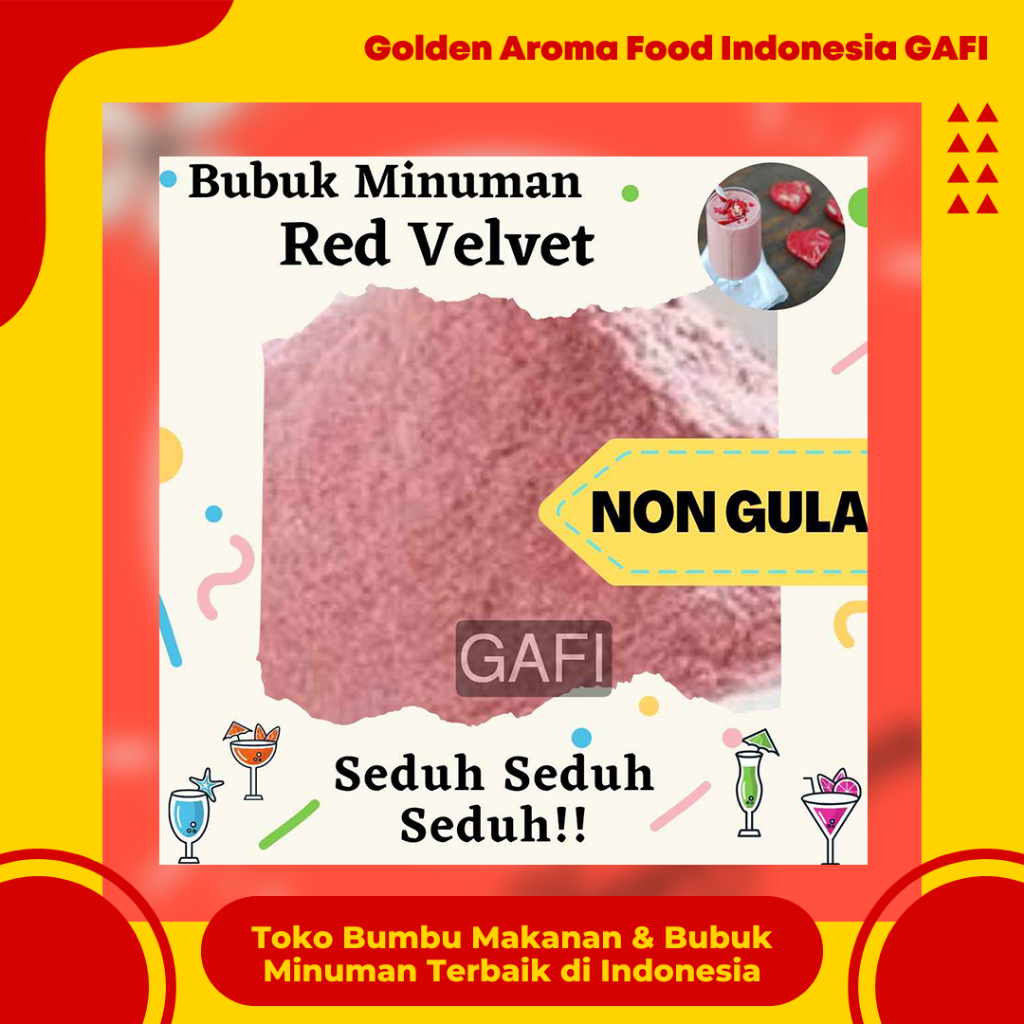 

GAFI Food Bubuk Minuman Rasa Red Velvet NON GULA 1 Kg Enak Murah Halal, Red Velvet SUGAR FREE Drink Powder 1Kg